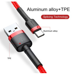 Cabo USB-A para USB-C 1M 3A Vermelho Baseus