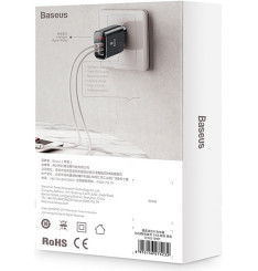 Carregador USB 3 Portas 3.4A com display Mirror Lake 3 Preto - Baseus