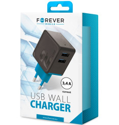 Carregador USB 2 Portas 3.4A Preto e Azul TC-04 Forever