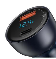 Carregador Isqueiro Duplo USB-C e USB-A 65W QC+PPS Cinzento Baseus