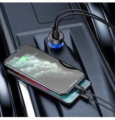 Carregador Isqueiro Duplo USB-C e USB-A 65W QC+PPS Cinzento Baseus